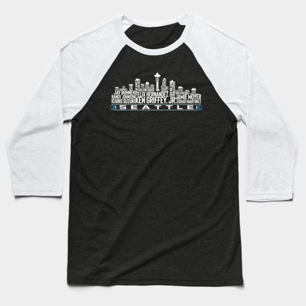 Seattle Baseball Team All Time Legends Seattle City Skyline Baseball T-Shirt by Baswan D'apparel Ish